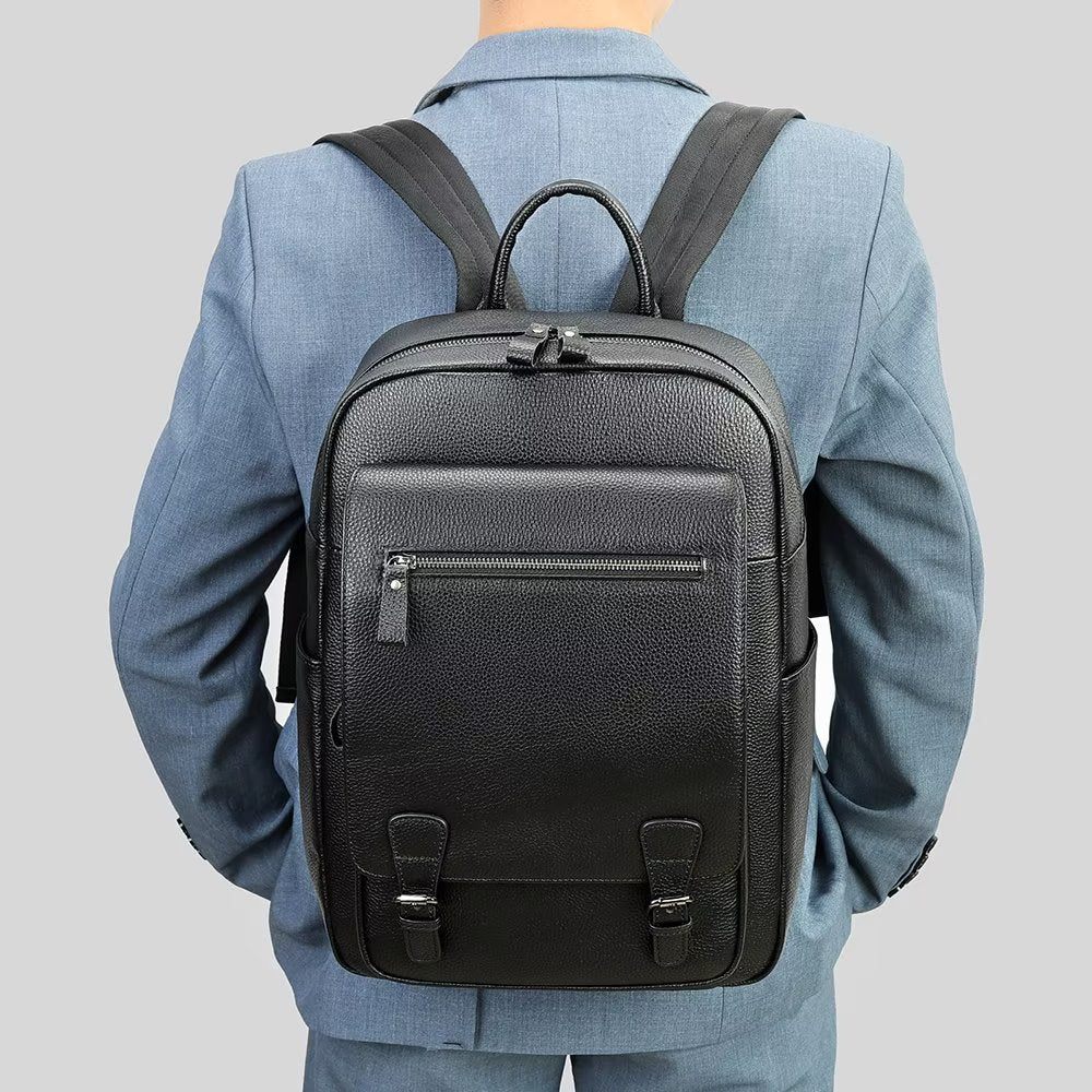 Sacs À Dos Pour Hommes Sac Technologique Voyage D'affaires Cuir Vache - Noir