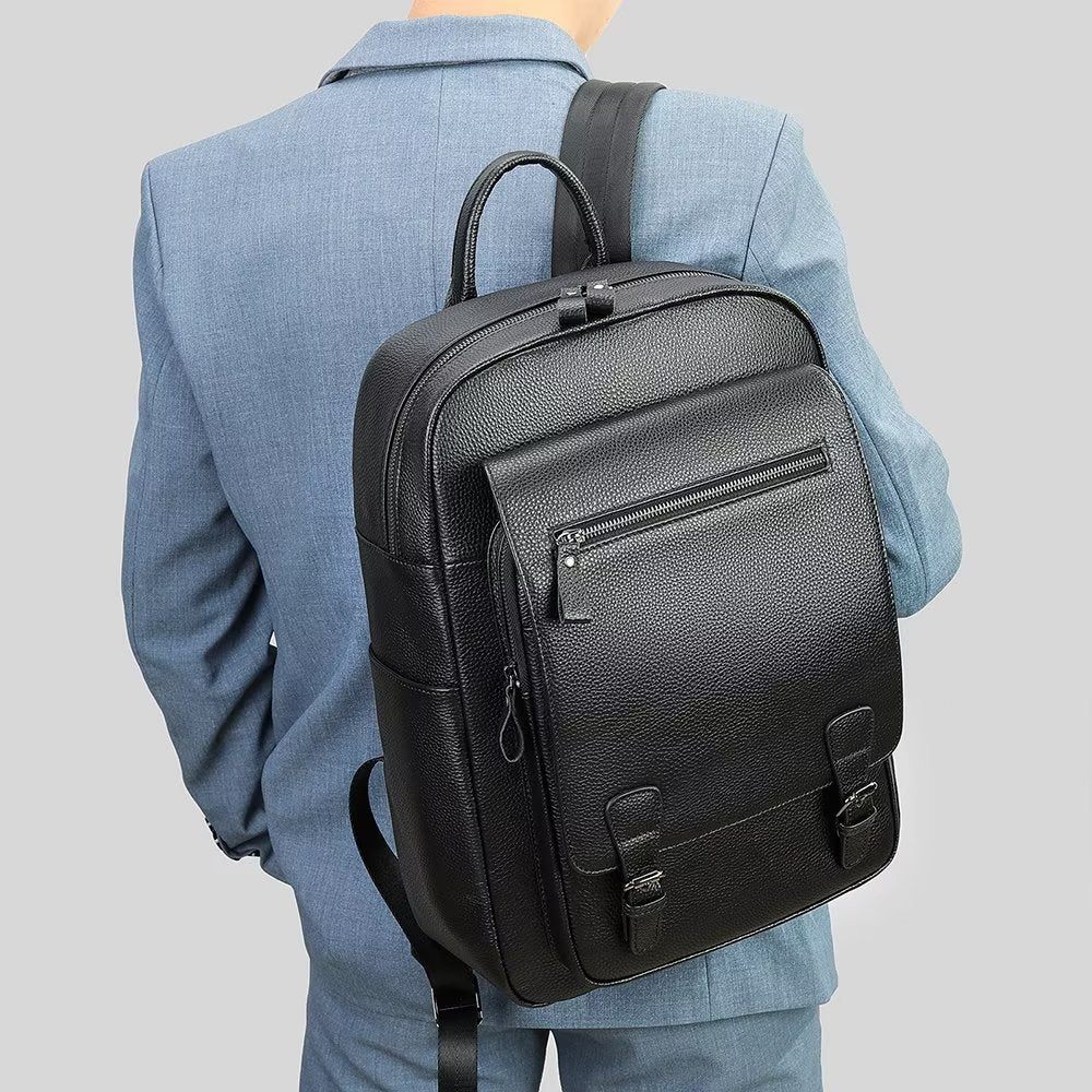 Sacs À Dos Pour Hommes Sac Technologique Voyage D'affaires Cuir Vache - Noir