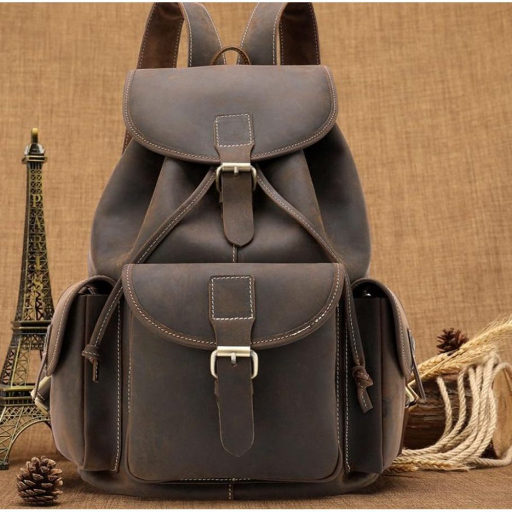 Sacs À Dos Pour Hommes Sac Voyage Cuir Luxe Ordinateur Portable - Café