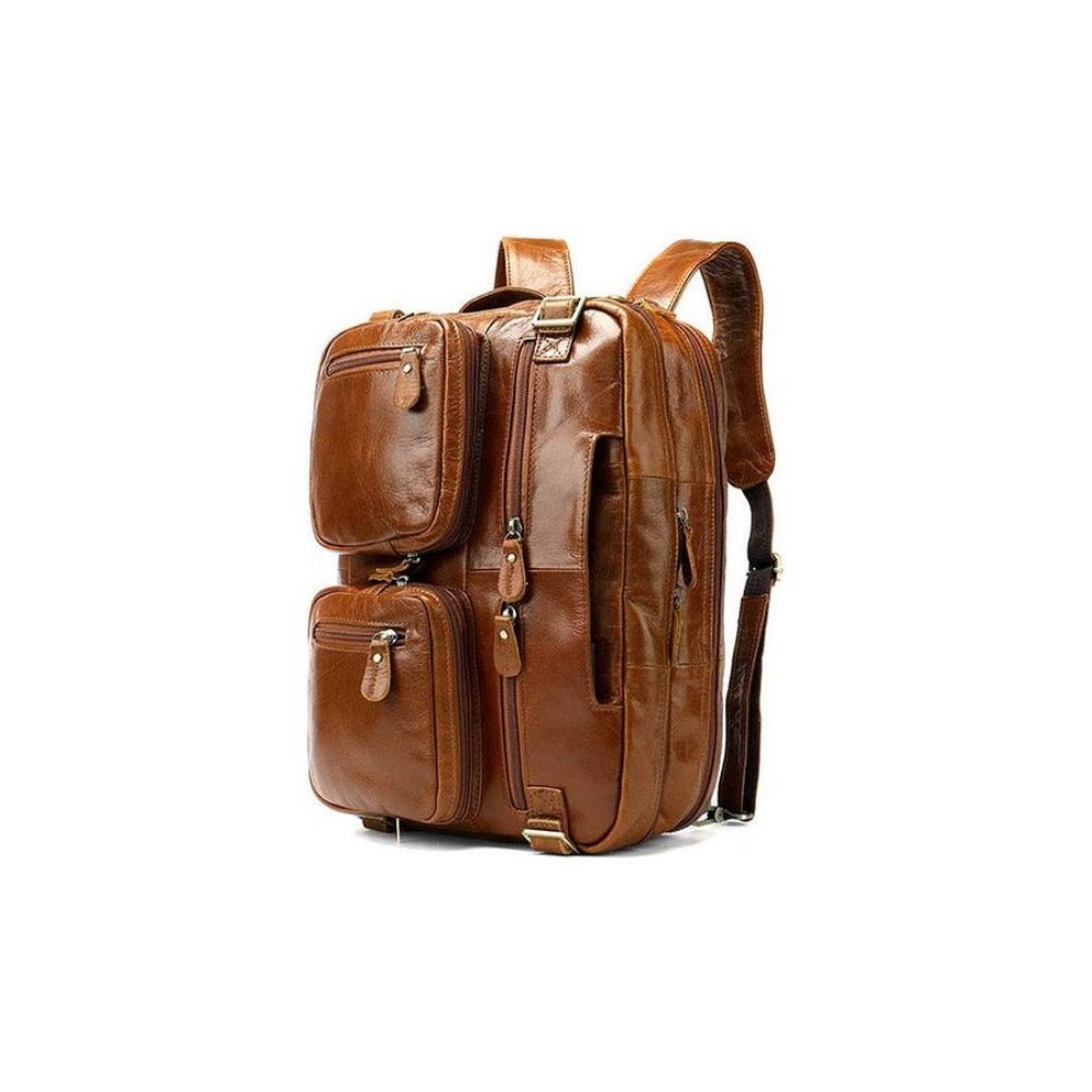 Sacs À Dos Pour Hommes Sac Voyage Ordinateur Portable Cuir Exotique Luxe - Marron