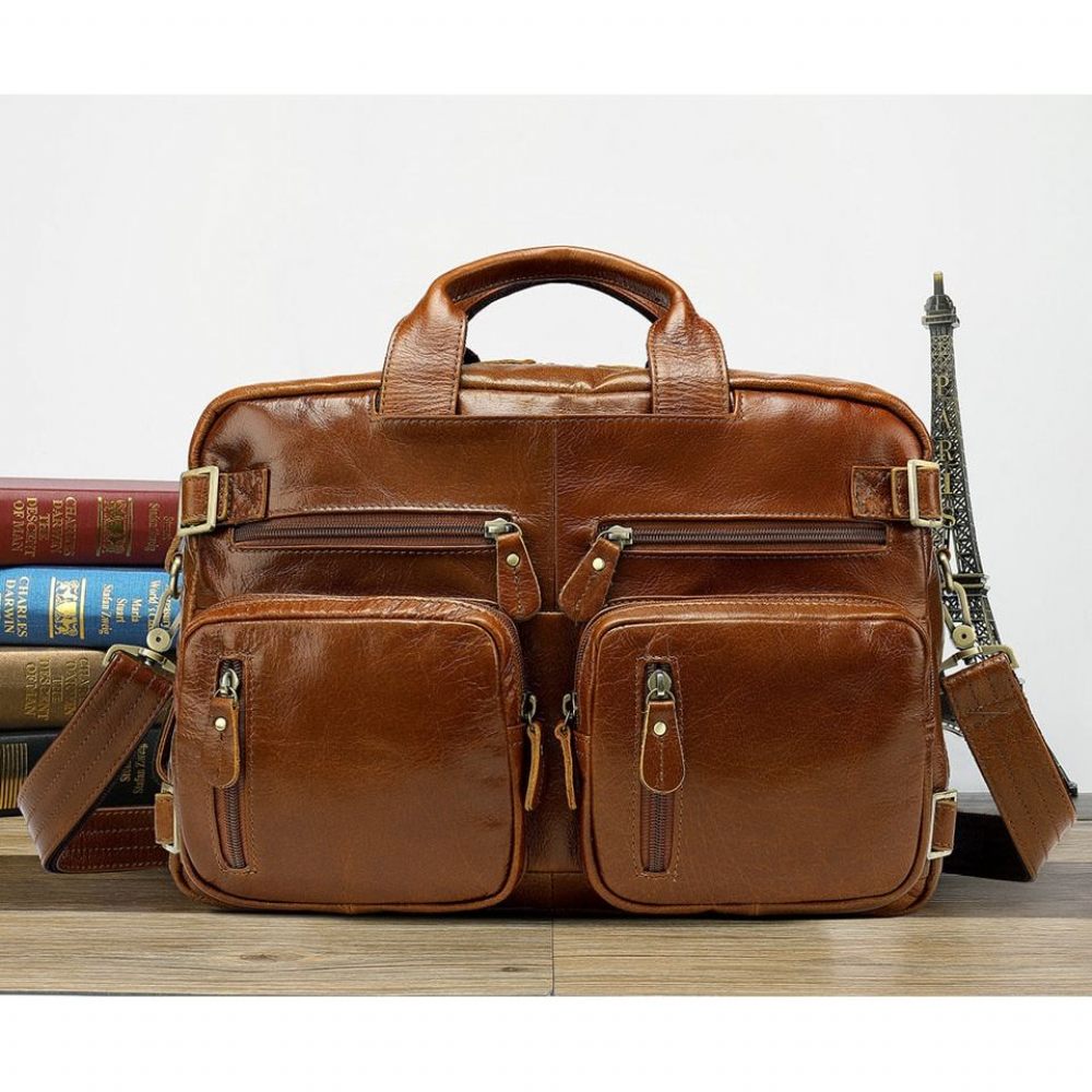 Sacs À Dos Pour Hommes Sac Voyage Ordinateur Portable Cuir Exotique Luxe - Marron