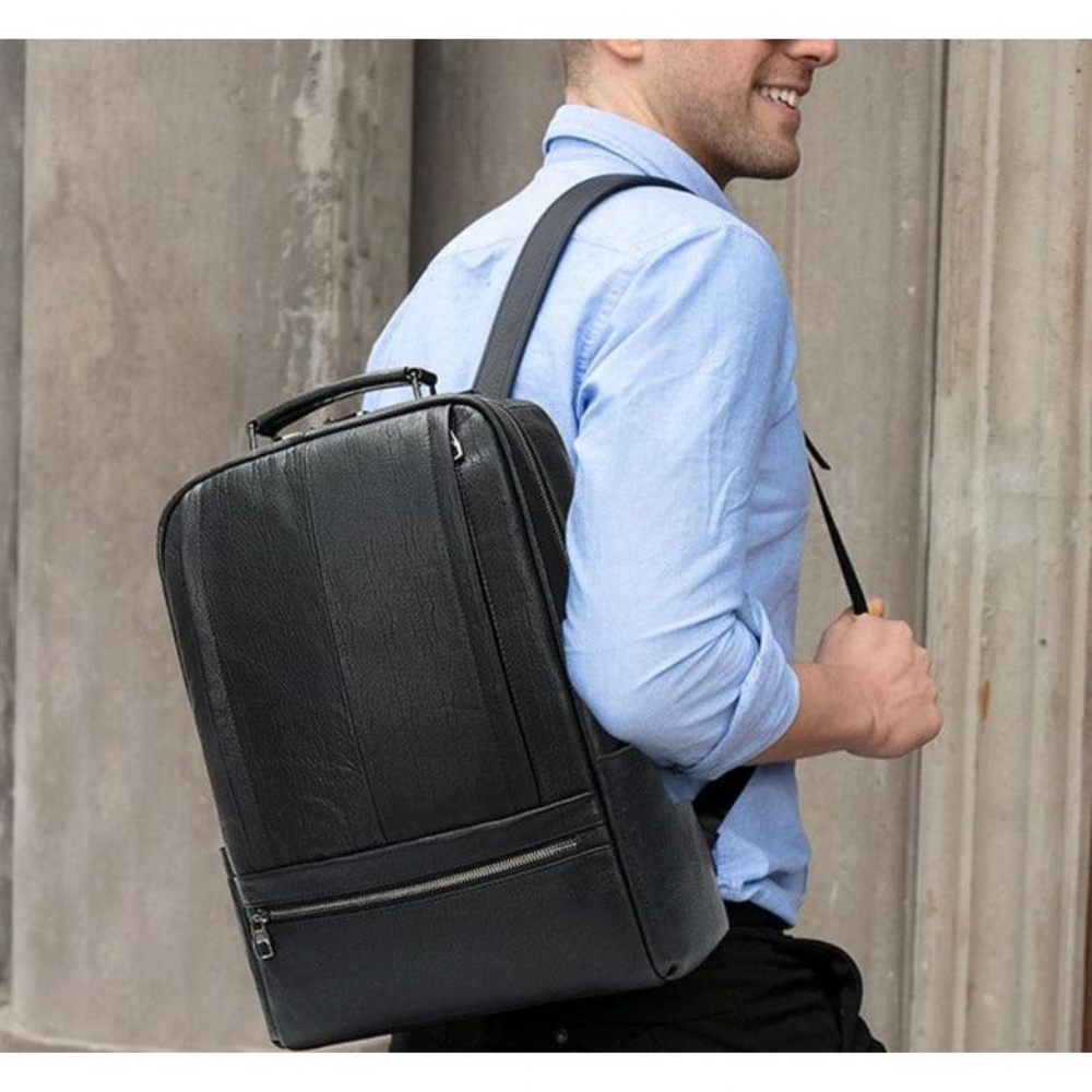 Sacs À Dos Pour Hommes Sac Voyage Ordinateur Portable Cuir Exotique Luxe - Noir