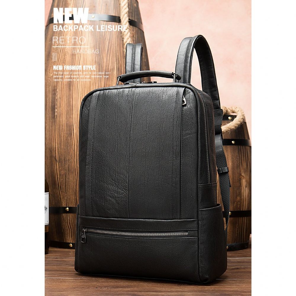 Sacs À Dos Pour Hommes Sac Voyage Ordinateur Portable Cuir Exotique Luxe - Noir