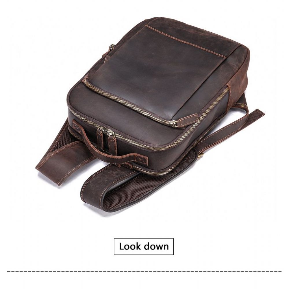 Sacs À Dos Pour Hommes Sac Voyage Ordinateur Portable Cuir Luxe Vintage - Café