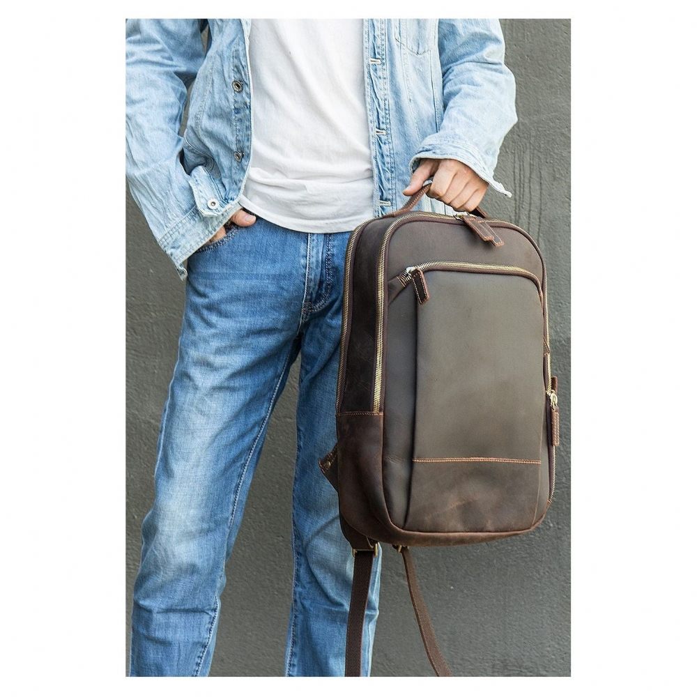 Sacs À Dos Pour Hommes Sac Voyage Ordinateur Portable Cuir Luxe Vintage - Café