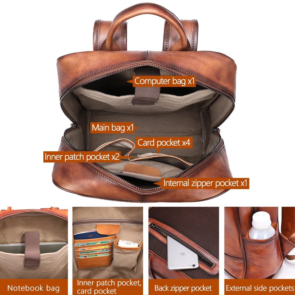 Sacs À Dos Pour Hommes Sac Voyage Ordinateur Portable Cuir Vache Exotique Luxe - Café