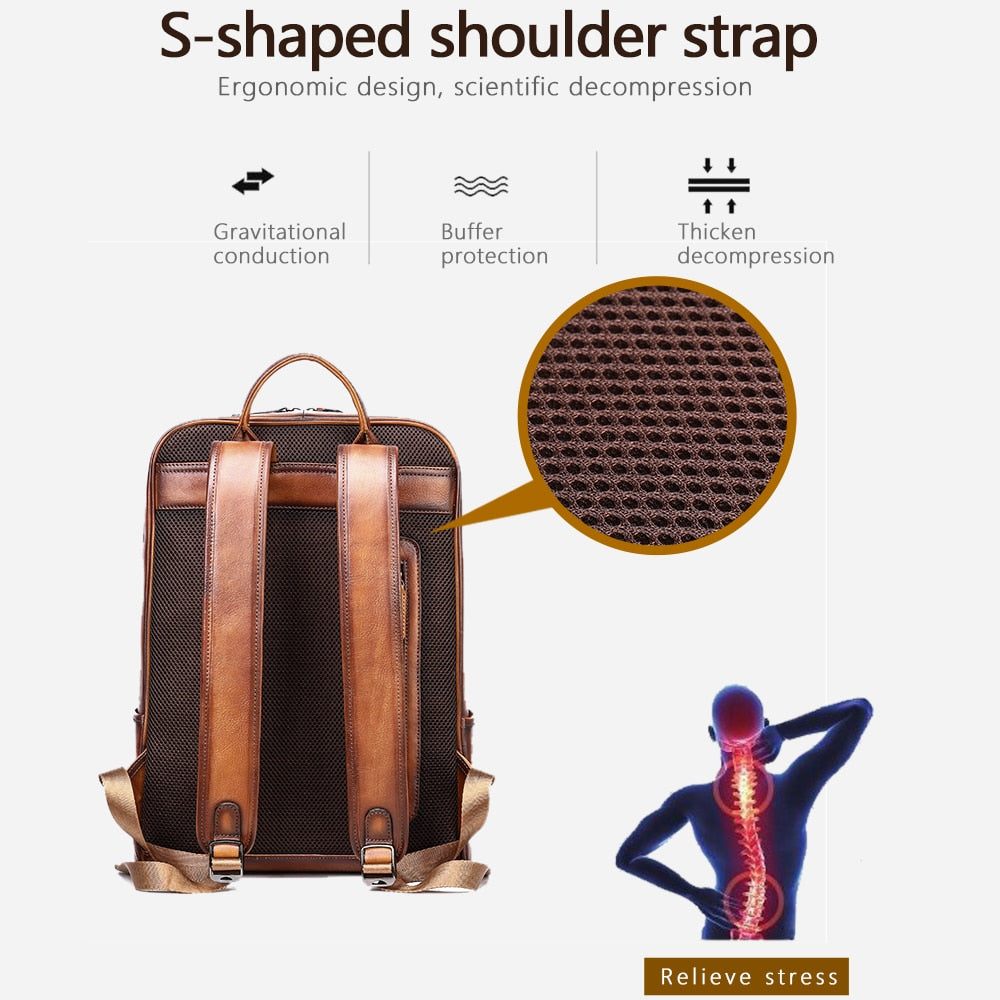 Sacs À Dos Pour Hommes Sac Voyage Ordinateur Portable Cuir Vache Exotique Luxe - Café