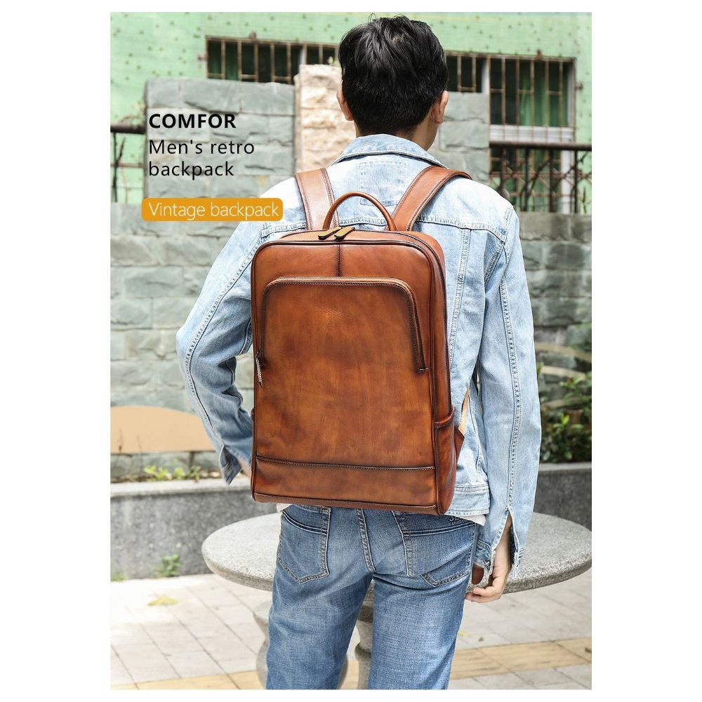 Sacs À Dos Pour Hommes Sac Voyage Ordinateur Portable Cuir Vache Exotique Luxe - Café