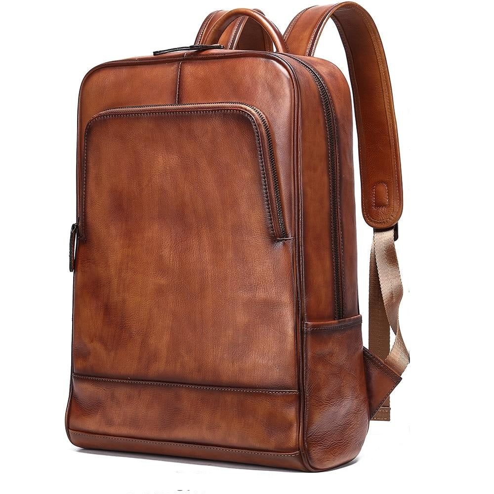 Sacs À Dos Pour Hommes Sac Voyage Ordinateur Portable Cuir Vache Exotique Luxe - Café