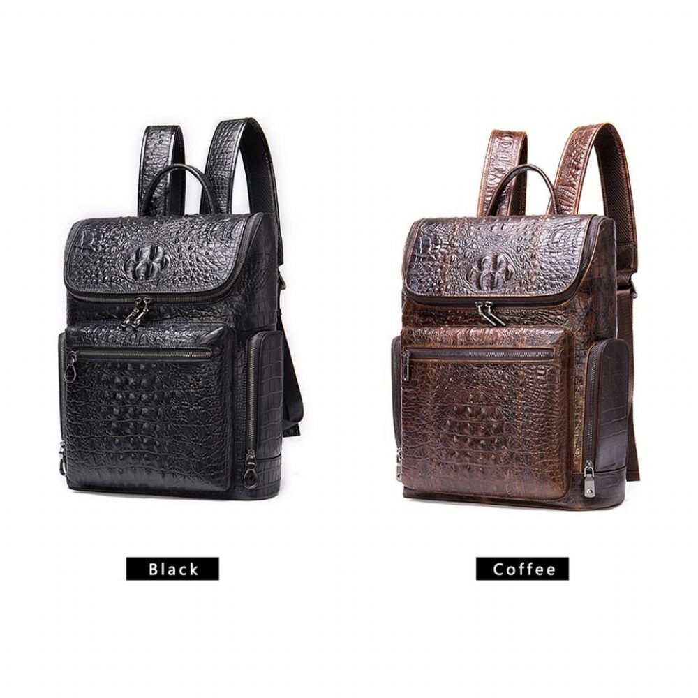 Sacs À Dos Pour Hommes Sac Voyage Technique Cuir D'alligator Vintage Chic - Noir