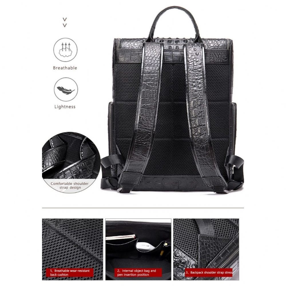 Sacs À Dos Pour Hommes Sac Voyage Technique Cuir D'alligator Vintage Chic - Noir