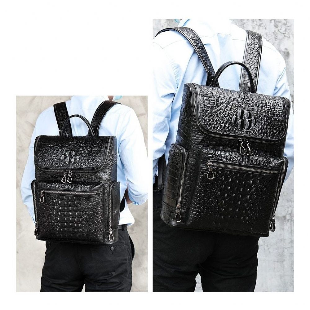 Sacs À Dos Pour Hommes Sac Voyage Technique Cuir D'alligator Vintage Chic - Noir