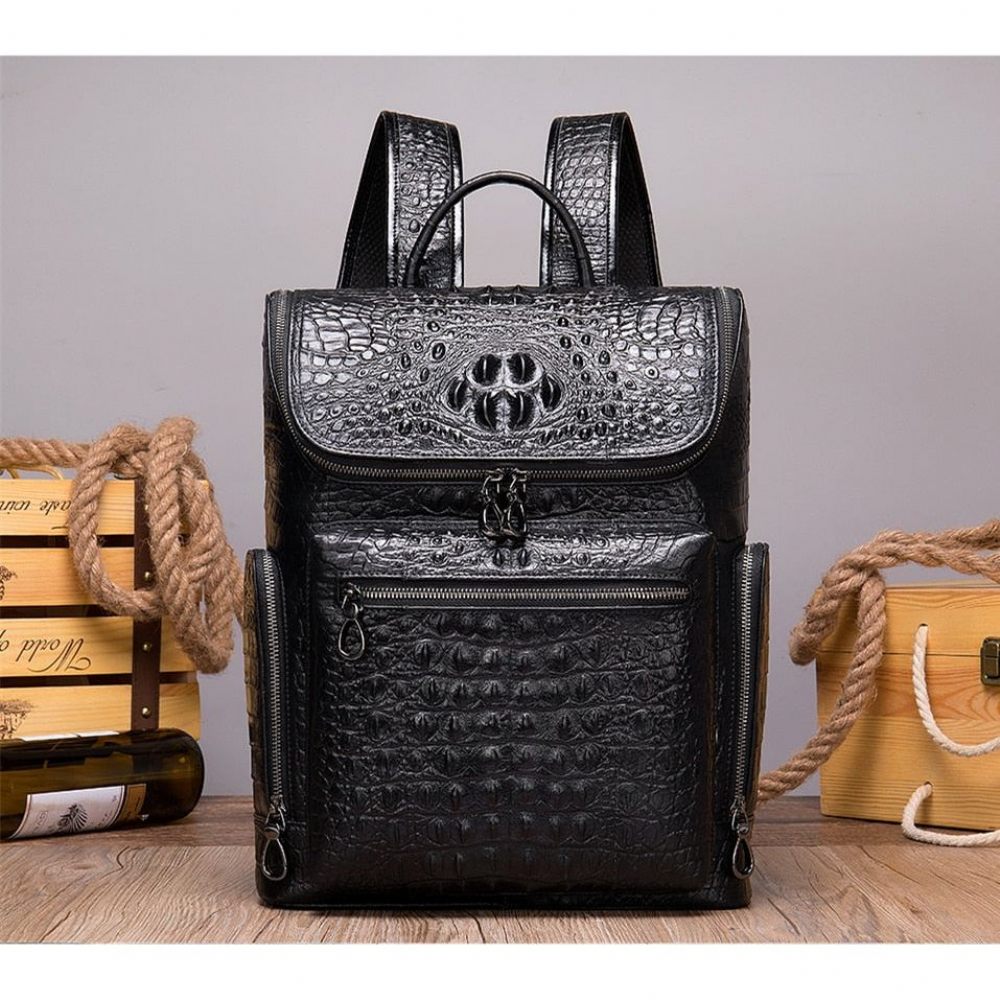 Sacs À Dos Pour Hommes Sac Voyage Technique Cuir D'alligator Vintage Chic - Noir