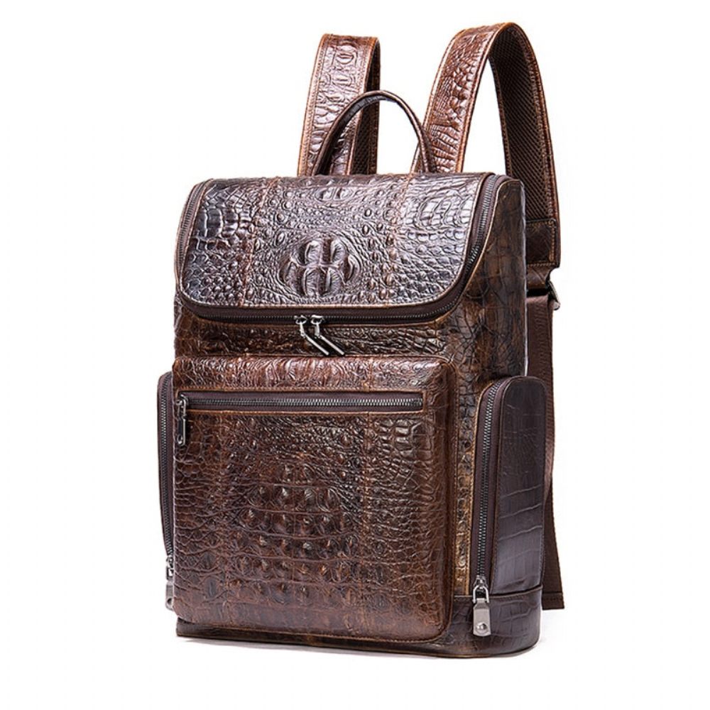 Sacs À Dos Pour Hommes Sac Voyage Technique Cuir D'alligator Vintage Chic - Café