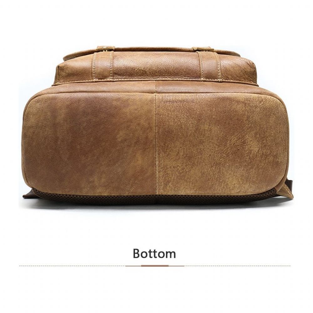 Sacs À Dos Pour Hommes Vintage Cuir Exotique Fermeture Éclair Softback Sac Mode - Café