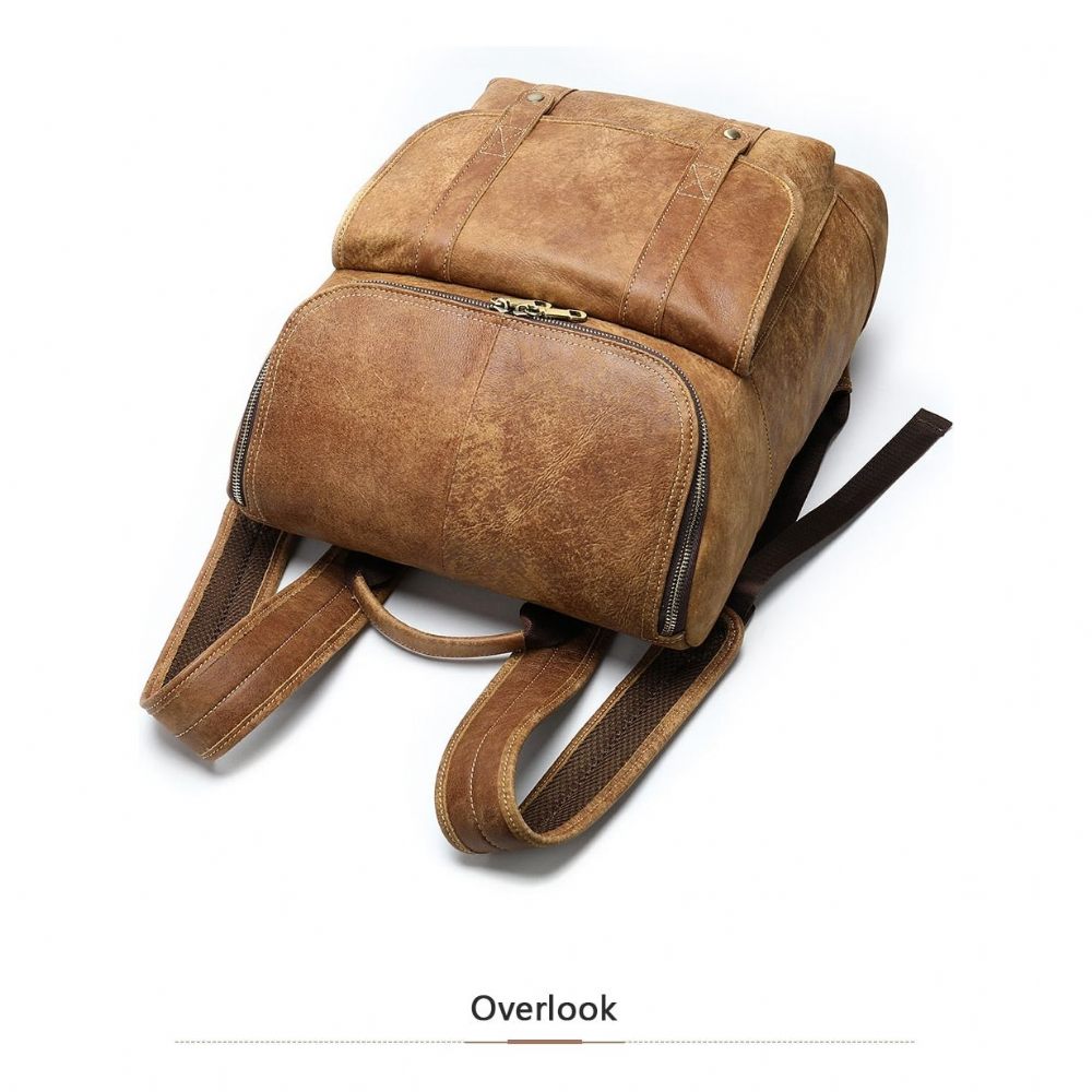 Sacs À Dos Pour Hommes Vintage Cuir Exotique Fermeture Éclair Softback Sac Mode - Café