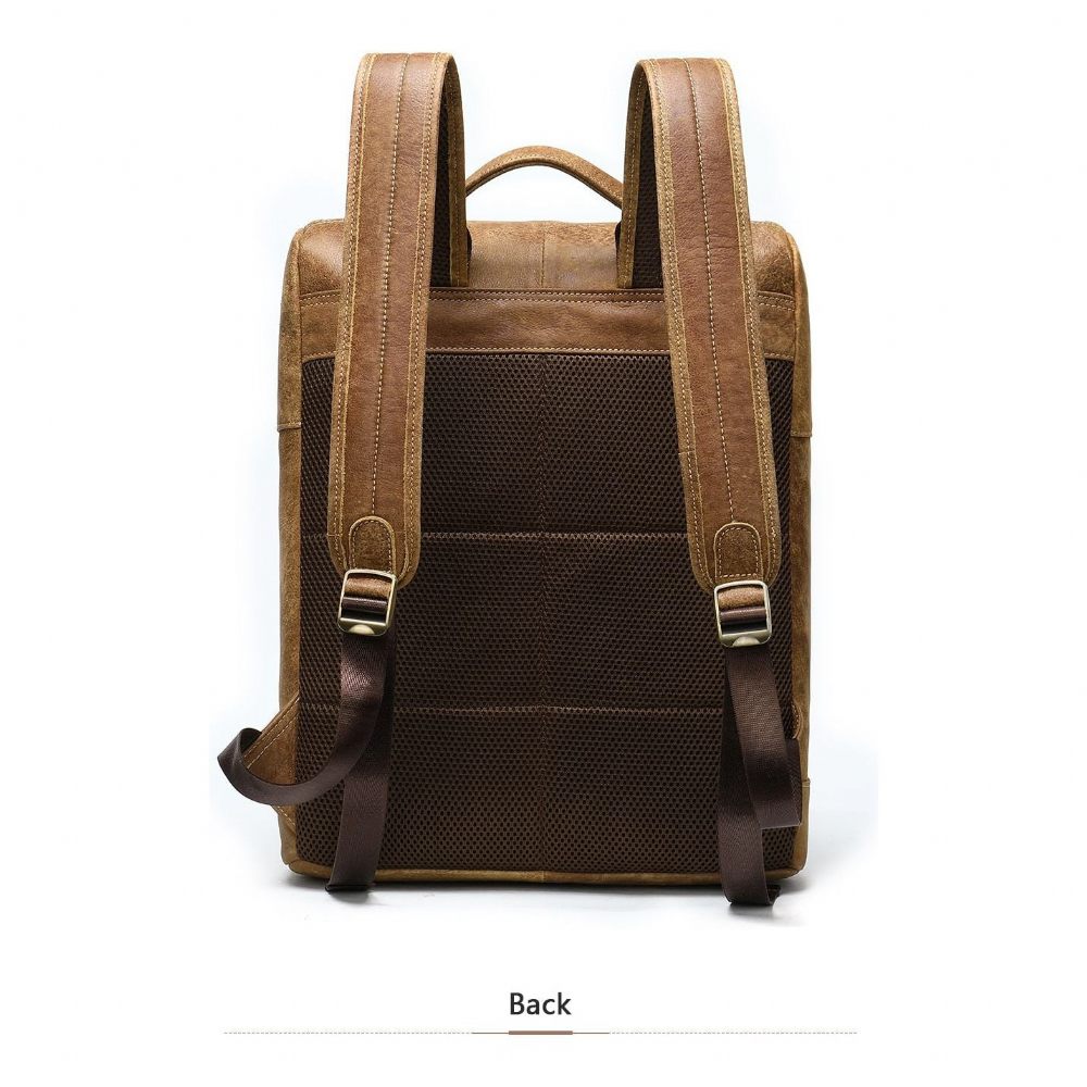 Sacs À Dos Pour Hommes Vintage Cuir Exotique Fermeture Éclair Softback Sac Mode - Café