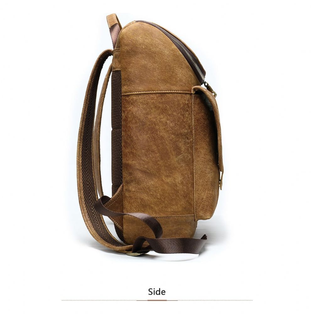 Sacs À Dos Pour Hommes Vintage Cuir Exotique Fermeture Éclair Softback Sac Mode - Café