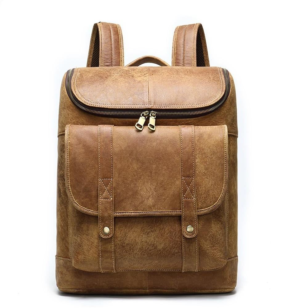 Sacs À Dos Pour Hommes Vintage Cuir Exotique Fermeture Éclair Softback Sac Mode - Café